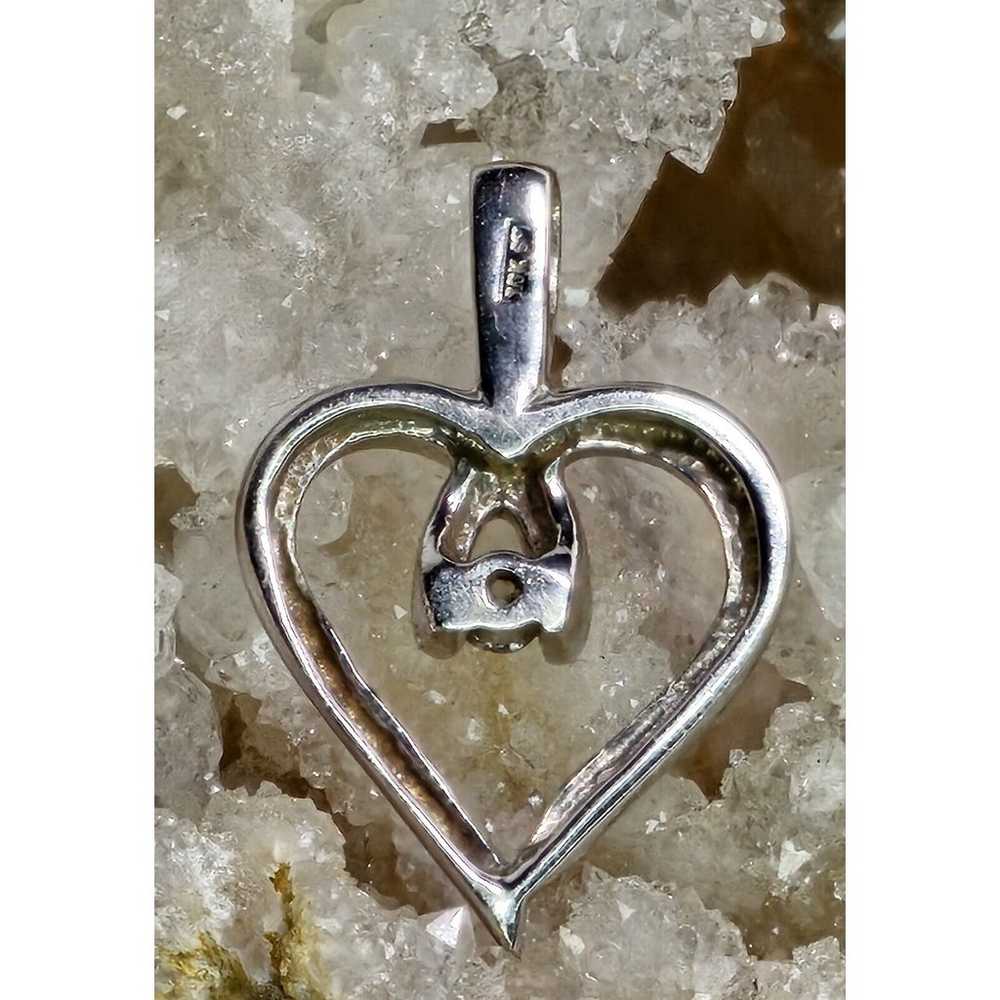 Vintage 10K White Gold - Single Diamond Heart Pen… - image 3