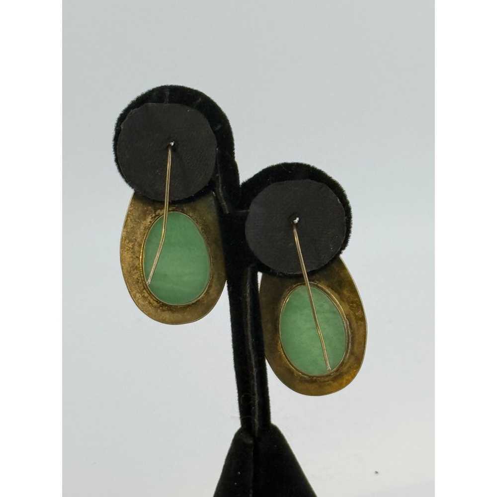 Rare Vintage Jadeite and Enamel Brass Earrings - image 2