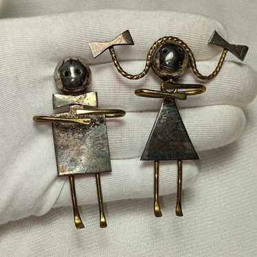 Vintage Lot Of 2 Mexico Sterling Silver Funny Gir… - image 1