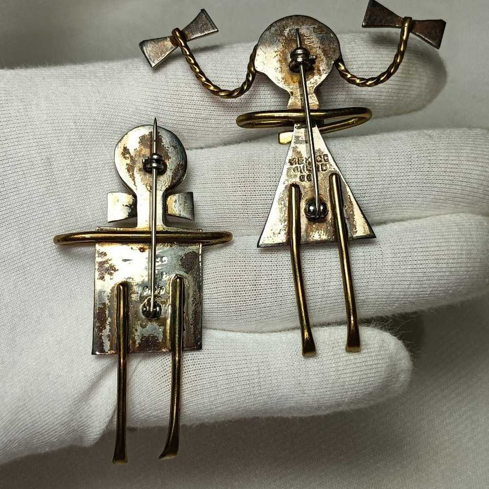 Vintage Lot Of 2 Mexico Sterling Silver Funny Gir… - image 4