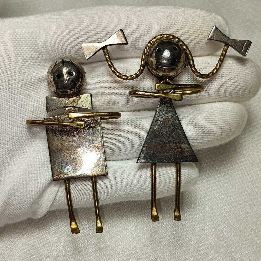 Vintage Lot Of 2 Mexico Sterling Silver Funny Gir… - image 6