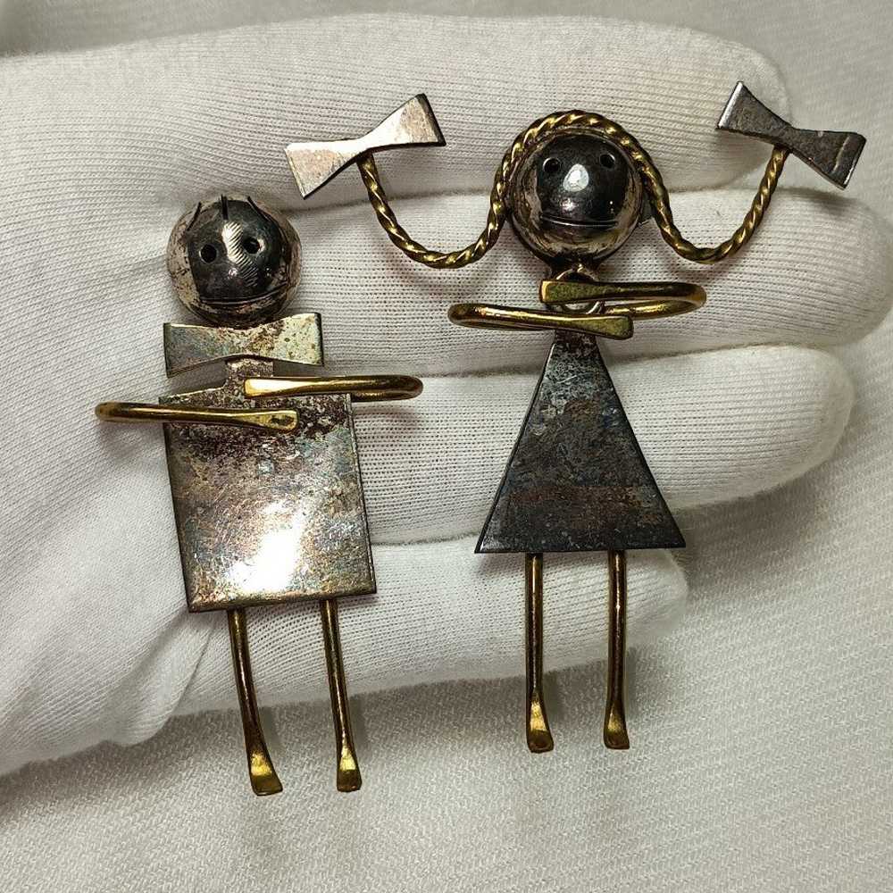 Vintage Lot Of 2 Mexico Sterling Silver Funny Gir… - image 7