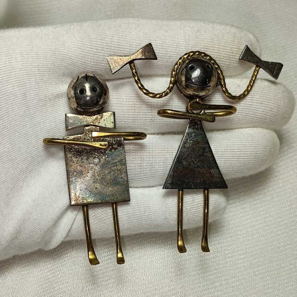 Vintage Lot Of 2 Mexico Sterling Silver Funny Gir… - image 8