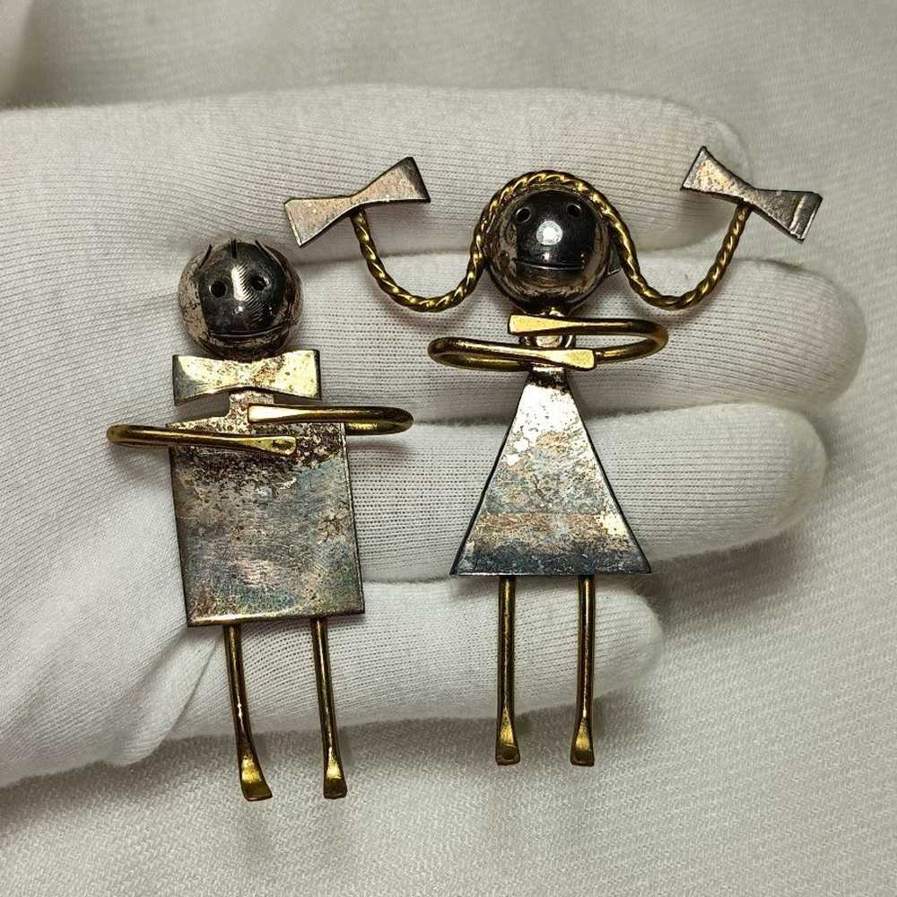 Vintage Lot Of 2 Mexico Sterling Silver Funny Gir… - image 9