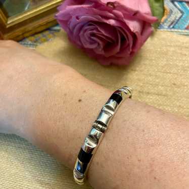 Taxco Sterling Silver & Onyx Link Bracelet - image 1