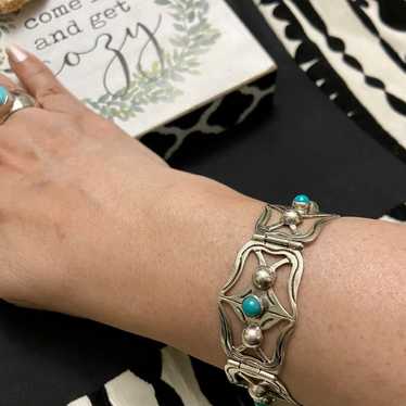 Vintage Mexican 925 Bracelet with Turquoise Stone… - image 1