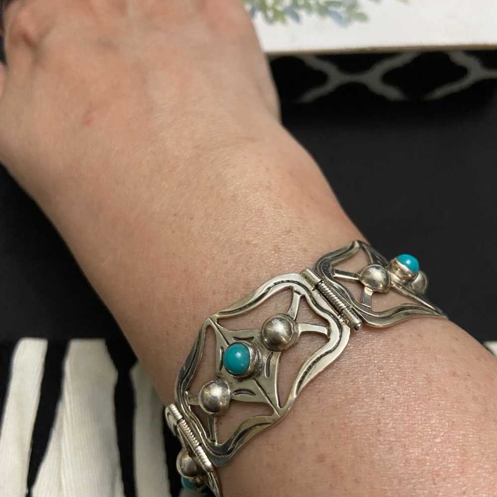 Vintage Mexican 925 Bracelet with Turquoise Stone… - image 2