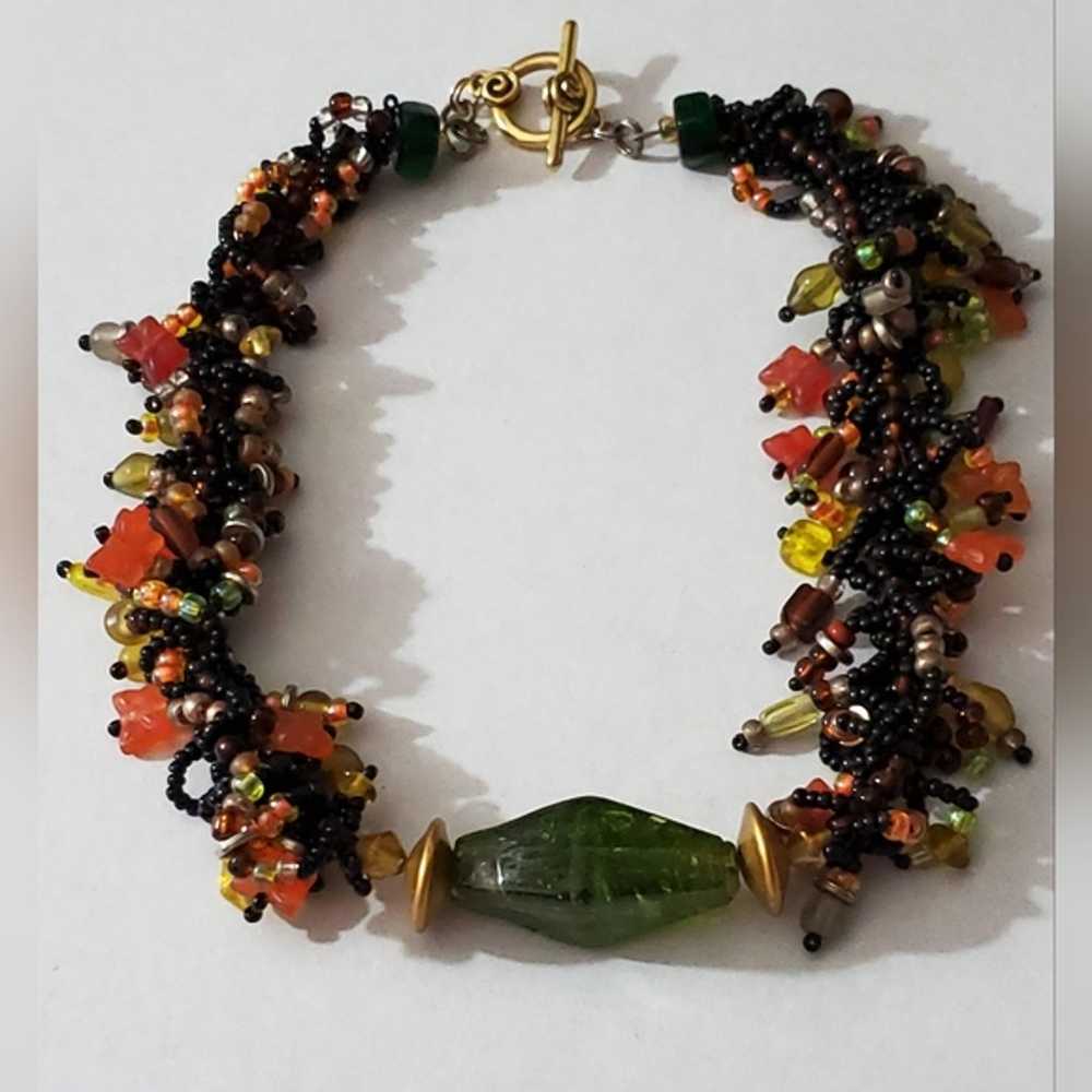 Vintage Autumn statement necklace beaded czech gl… - image 1