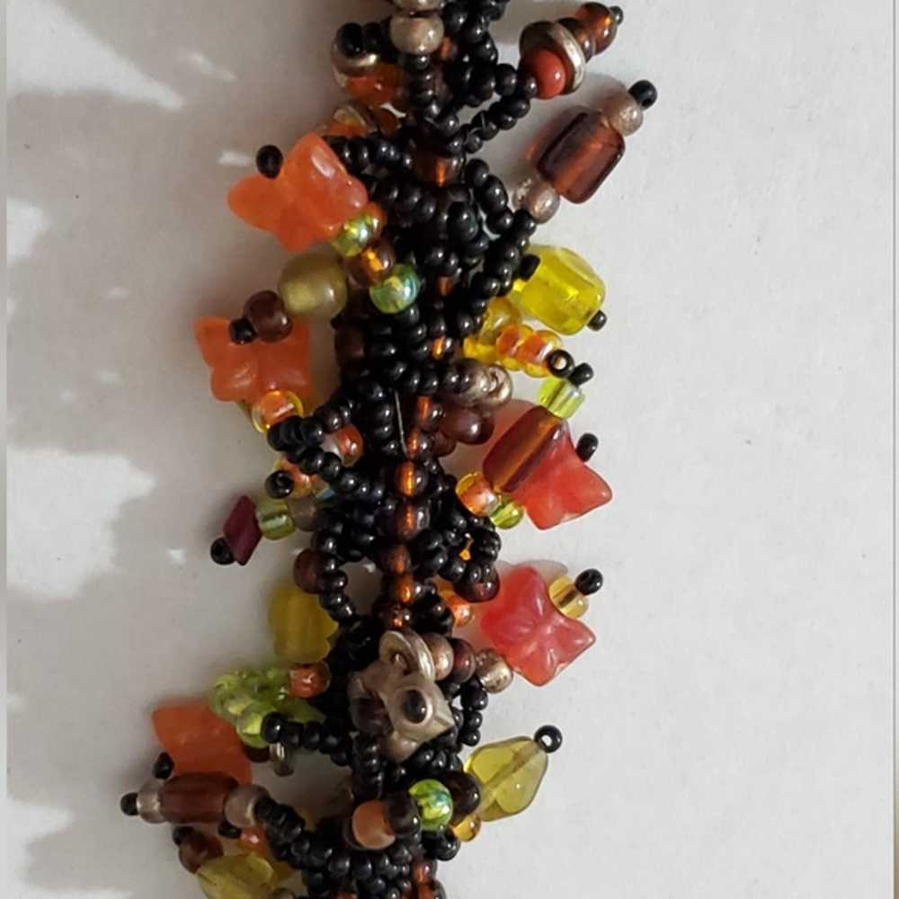 Vintage Autumn statement necklace beaded czech gl… - image 3