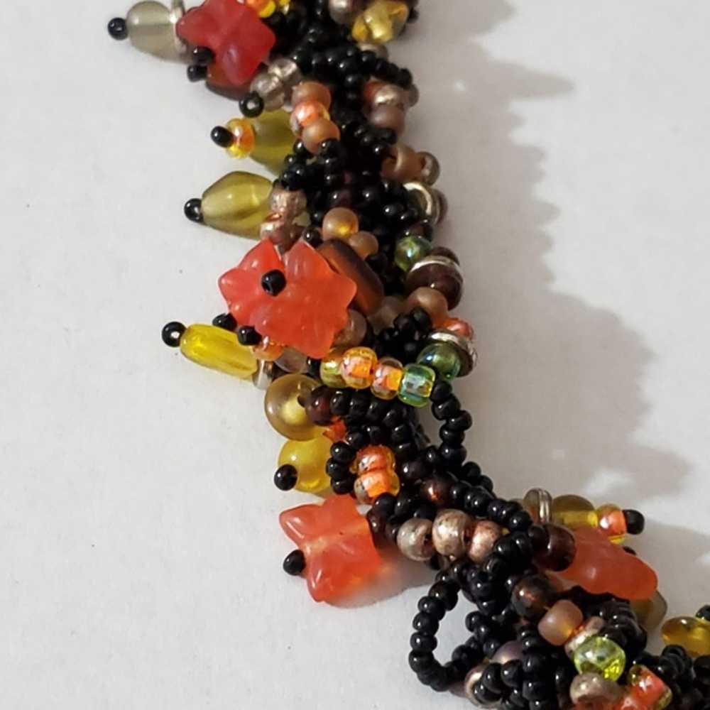 Vintage Autumn statement necklace beaded czech gl… - image 4