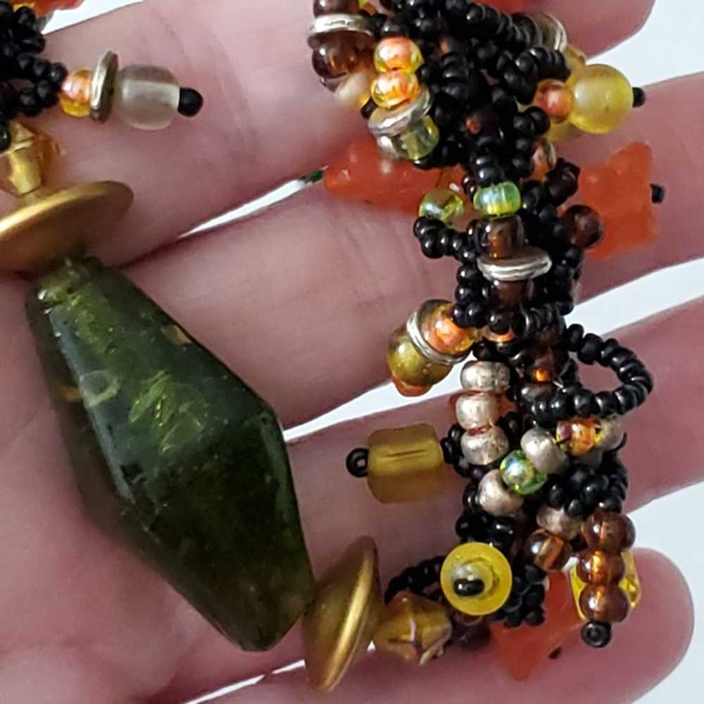 Vintage Autumn statement necklace beaded czech gl… - image 6