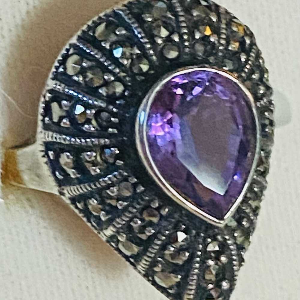 Judith Ripka Sterling Silcer Marcasite Amethyst r… - image 2