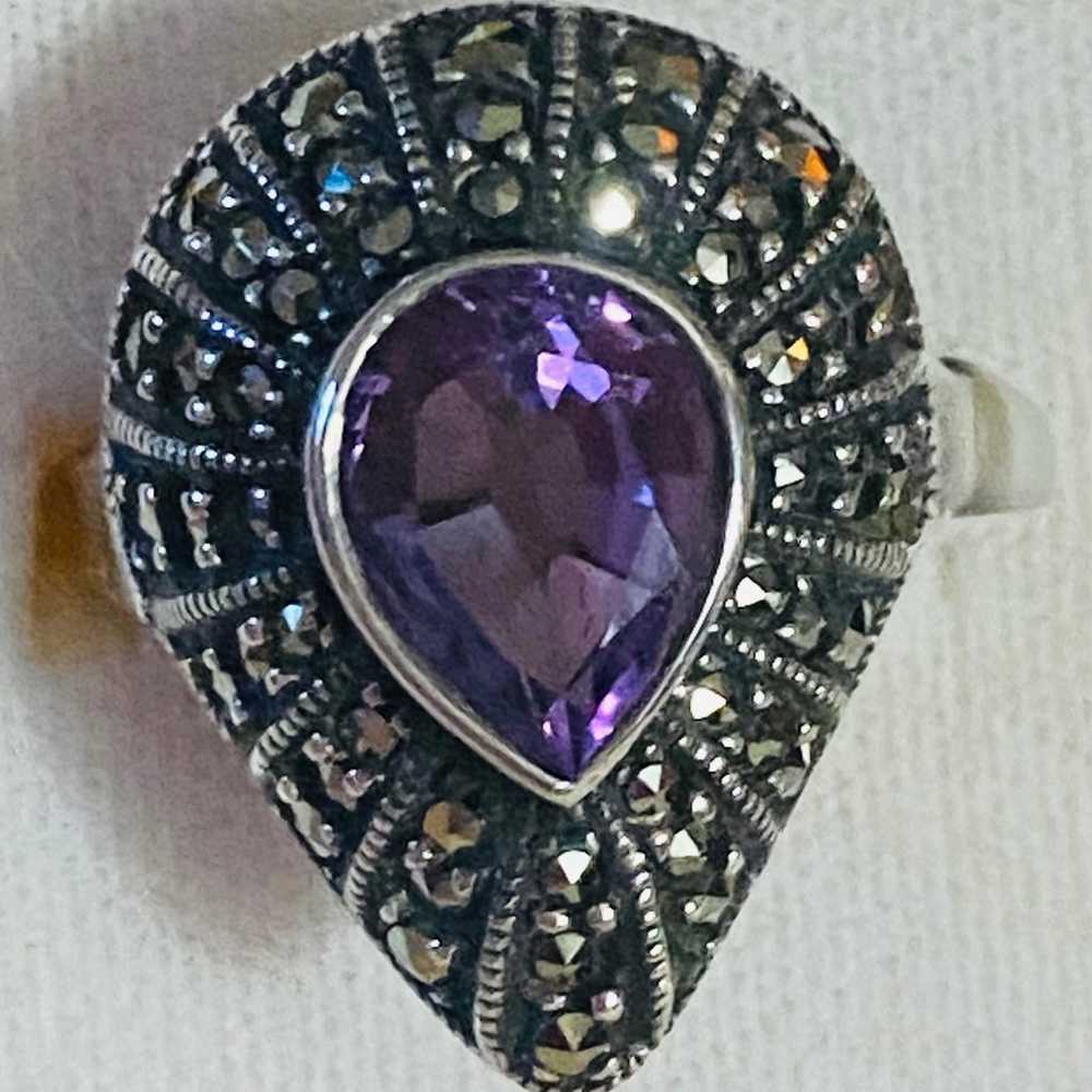 Judith Ripka Sterling Silcer Marcasite Amethyst r… - image 3