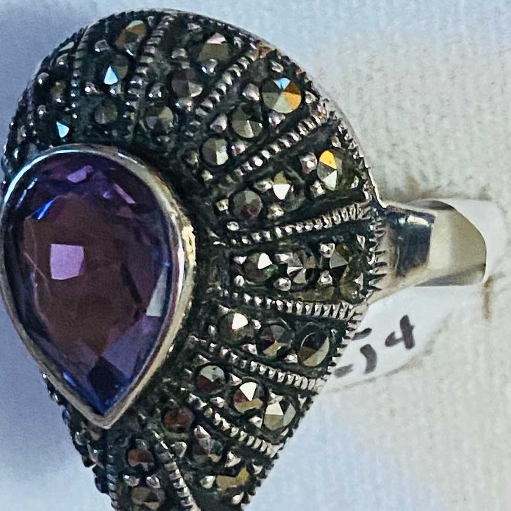 Judith Ripka Sterling Silcer Marcasite Amethyst r… - image 4