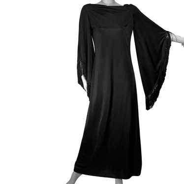 Vintage 50s/60s Witchy Gothic Evening Dress w Fri… - image 1