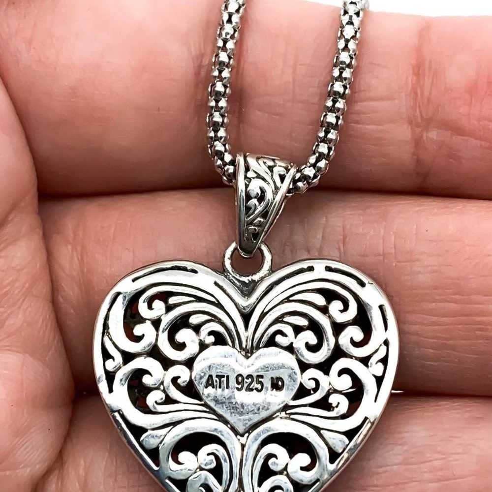 Vintage Sterling Silver Scroll Heart Pendant Neck… - image 10