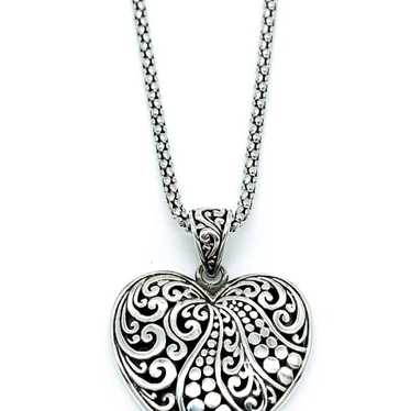 Vintage Sterling Silver Scroll Heart Pendant Neck… - image 1