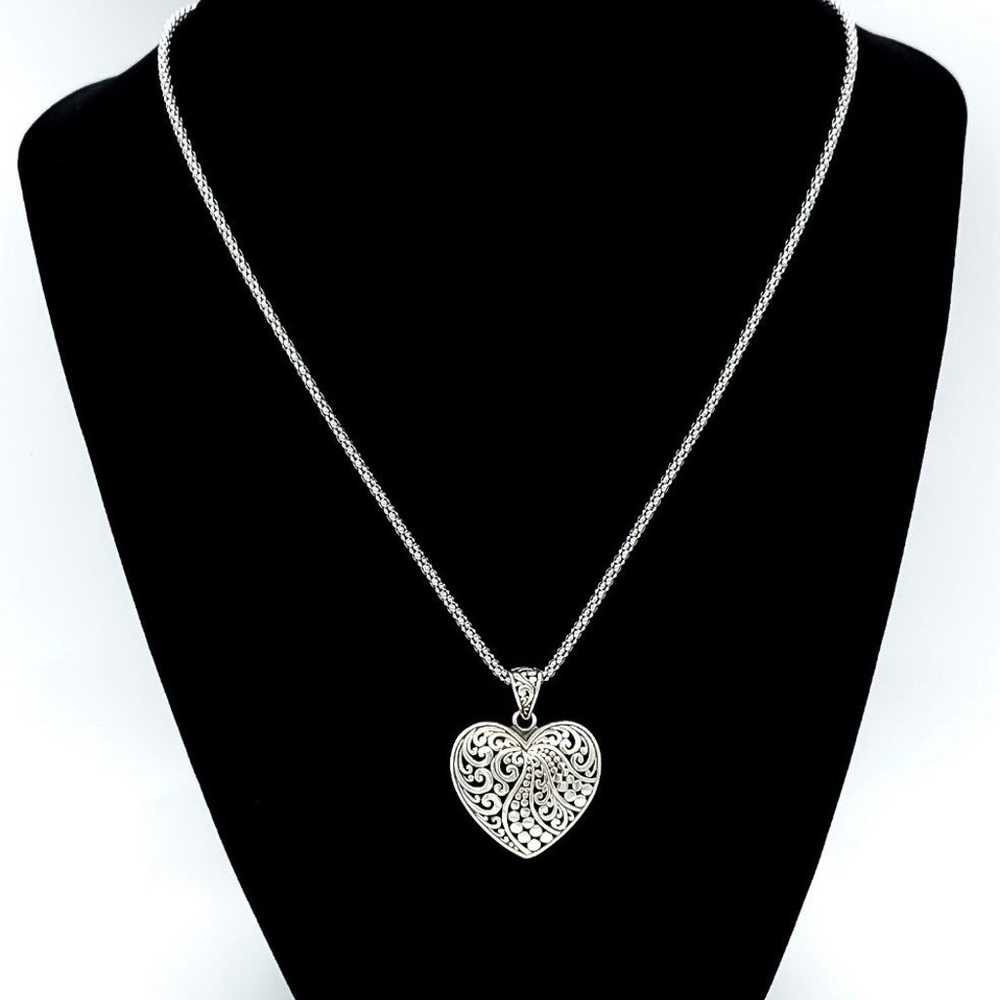 Vintage Sterling Silver Scroll Heart Pendant Neck… - image 3