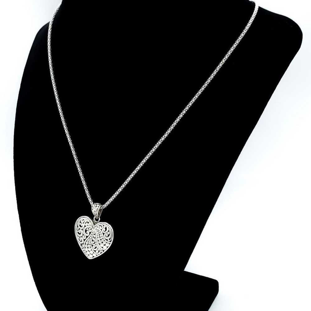 Vintage Sterling Silver Scroll Heart Pendant Neck… - image 6