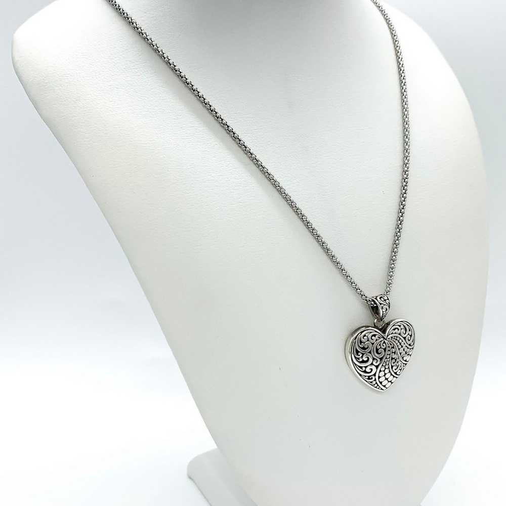 Vintage Sterling Silver Scroll Heart Pendant Neck… - image 7