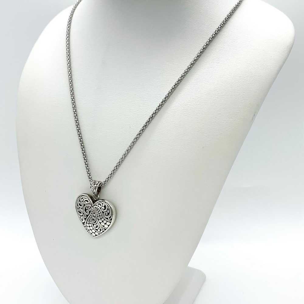 Vintage Sterling Silver Scroll Heart Pendant Neck… - image 8