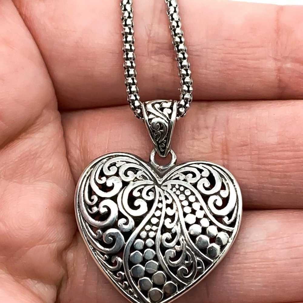 Vintage Sterling Silver Scroll Heart Pendant Neck… - image 9