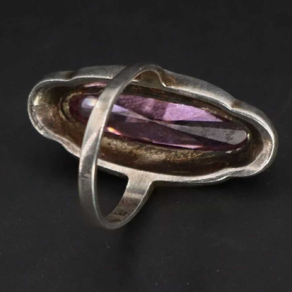 Art Deco Pink Topaz & Marcasite 925 Ring - image 4