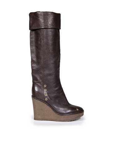 Saint Laurent Paris Brown Leather Wedge Boots