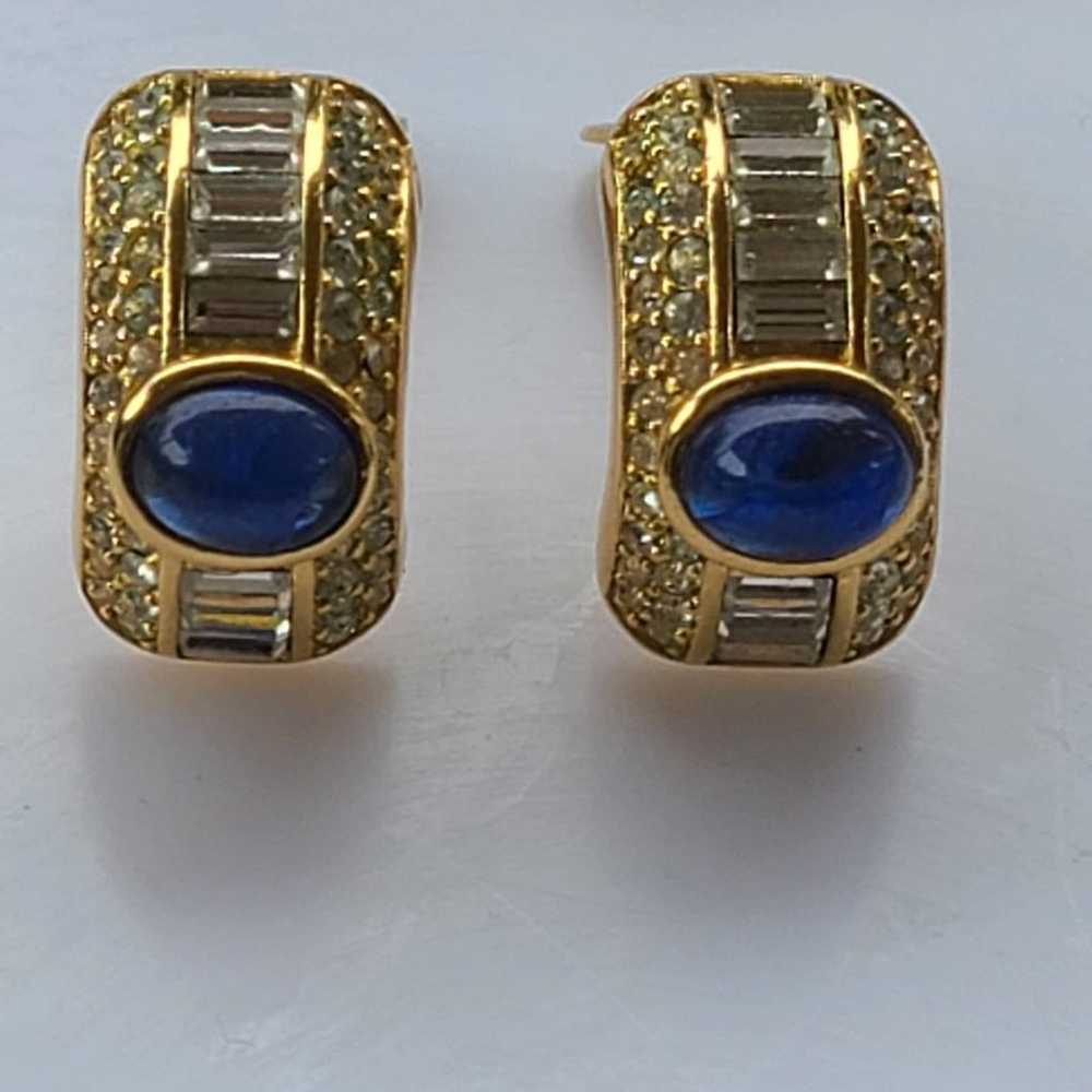 Vintage Christian Dior Goldtone Rhinestone and Bl… - image 1