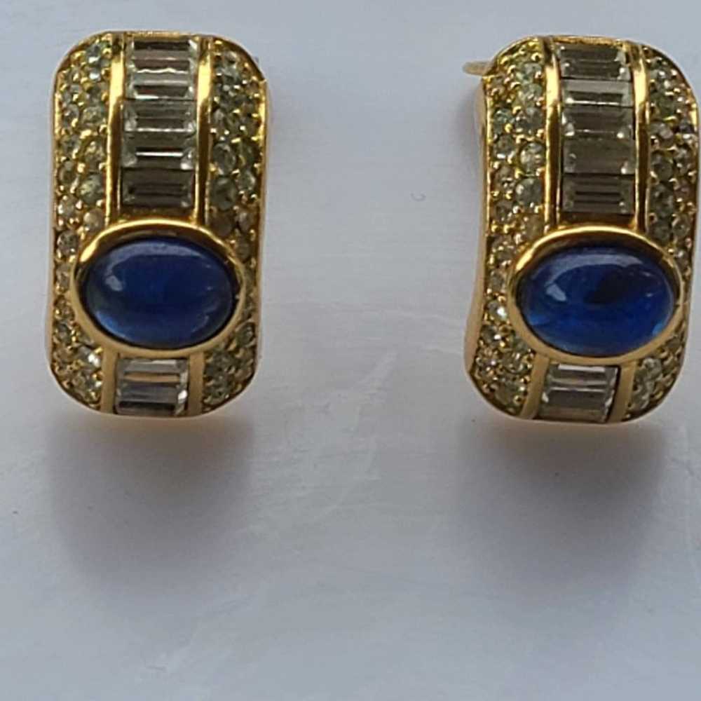 Vintage Christian Dior Goldtone Rhinestone and Bl… - image 3