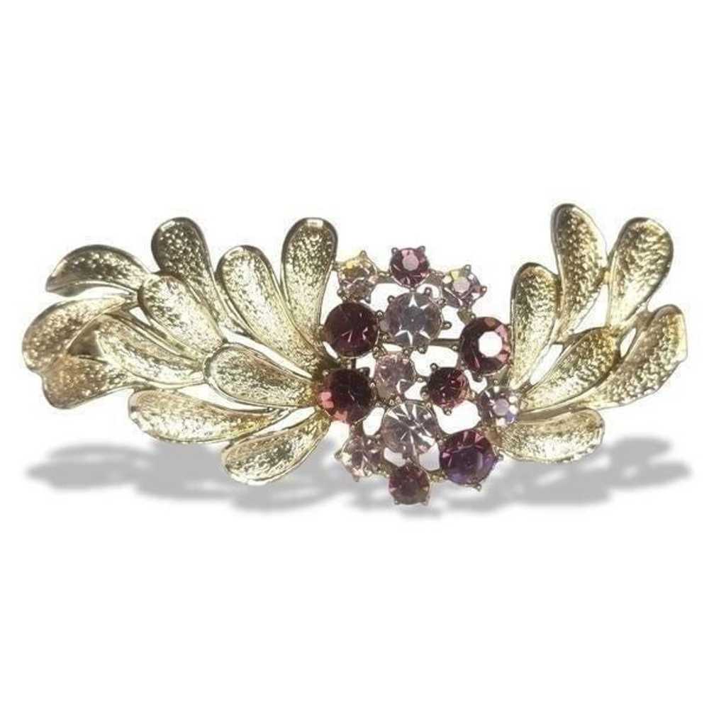 Rare Vintage Signed Coro Purple Rhinestone Brooch… - image 1