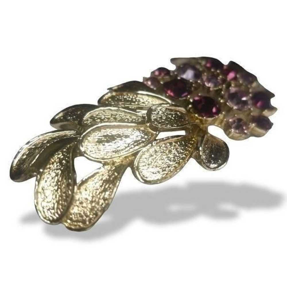 Rare Vintage Signed Coro Purple Rhinestone Brooch… - image 2