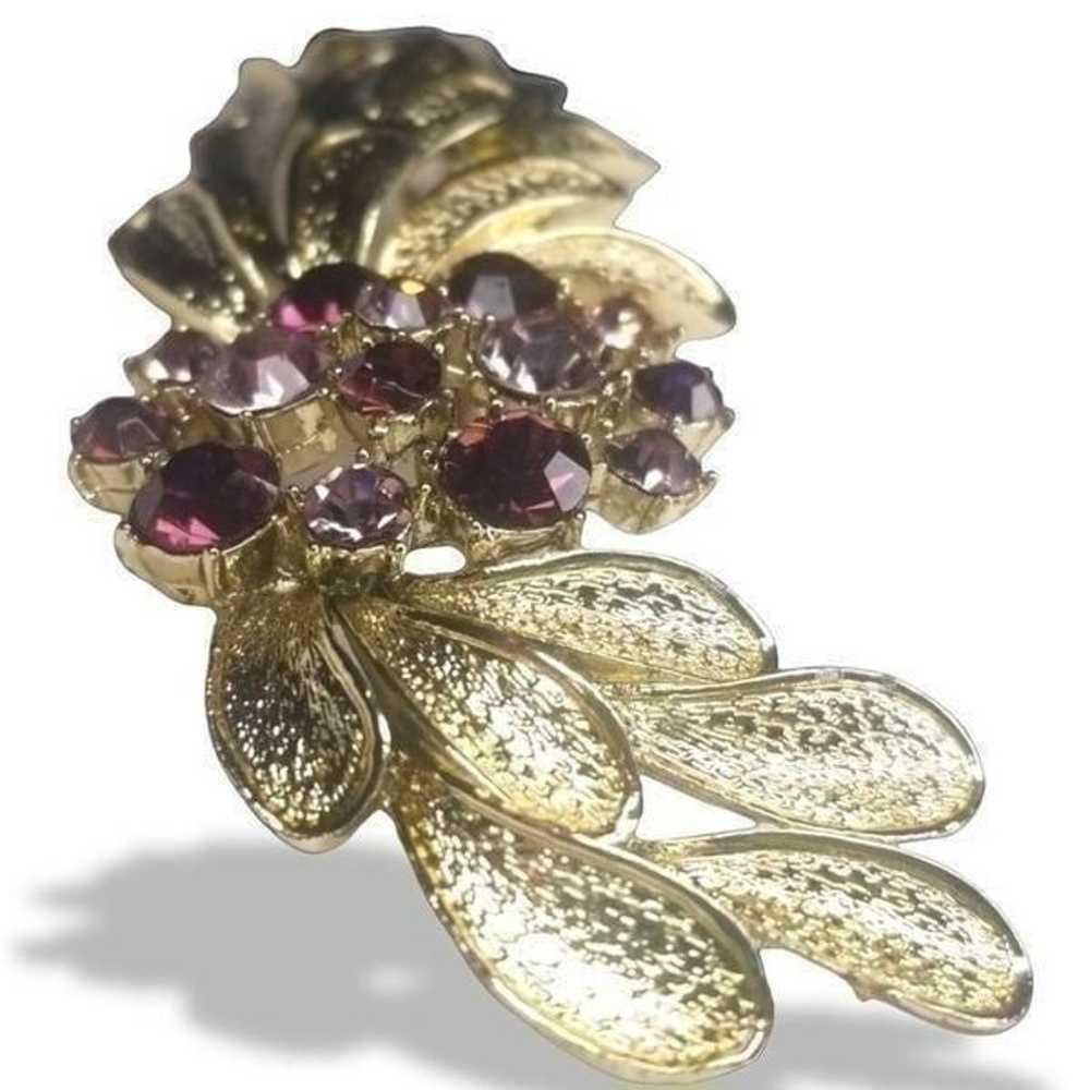 Rare Vintage Signed Coro Purple Rhinestone Brooch… - image 3