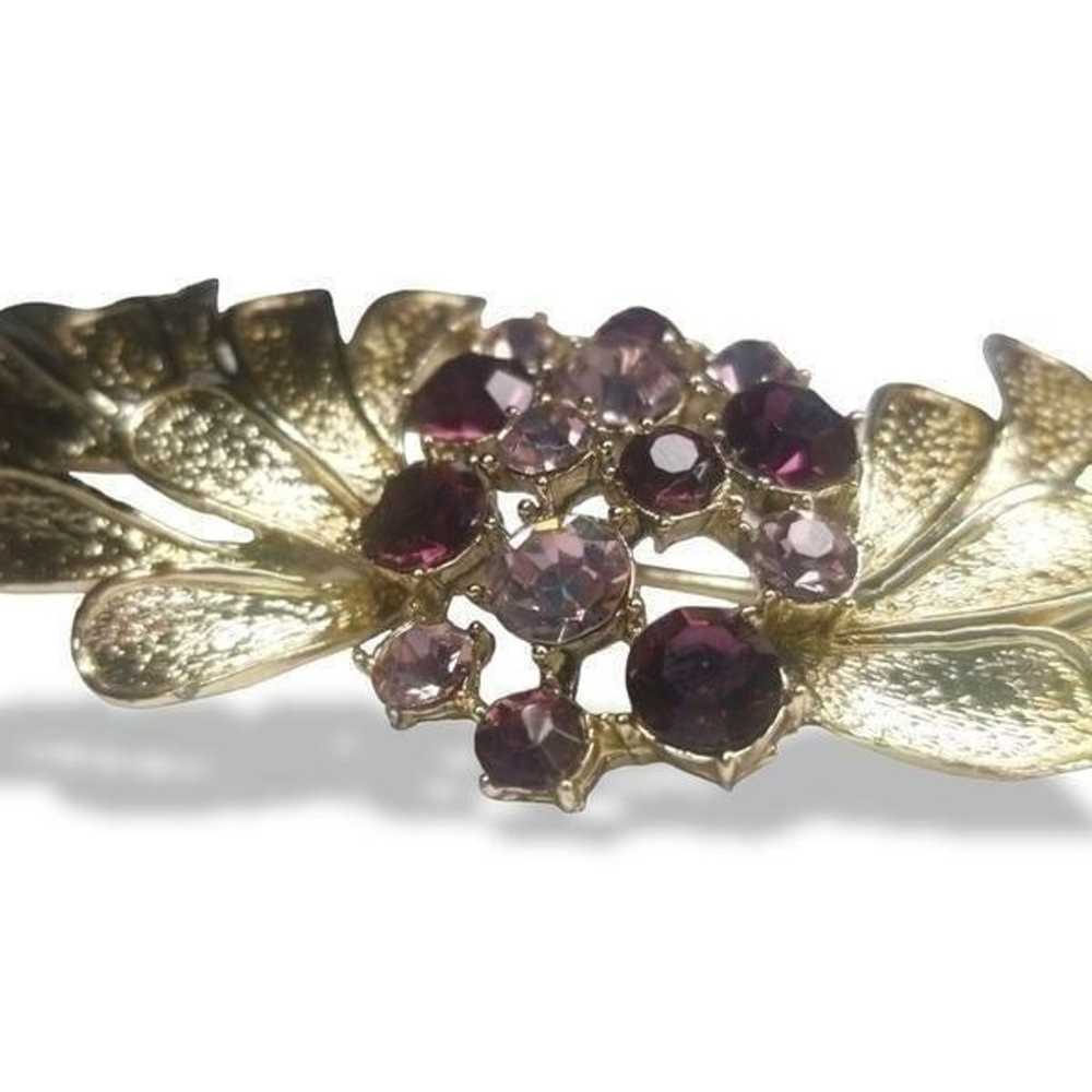 Rare Vintage Signed Coro Purple Rhinestone Brooch… - image 4