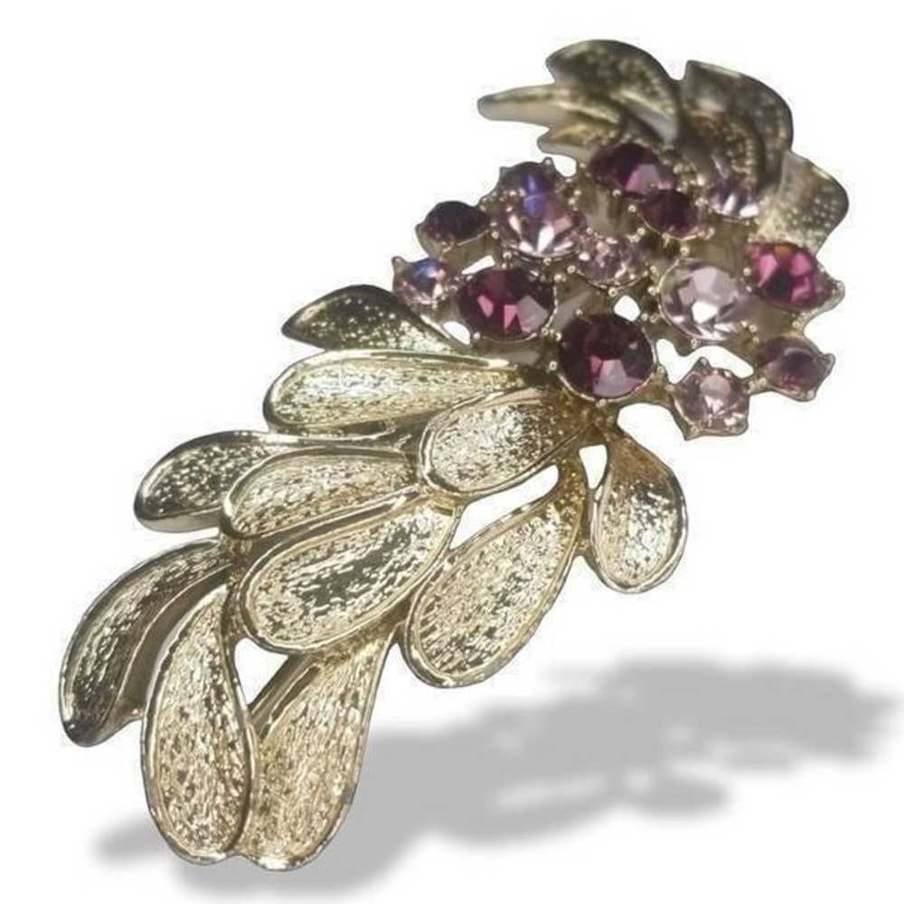 Rare Vintage Signed Coro Purple Rhinestone Brooch… - image 5