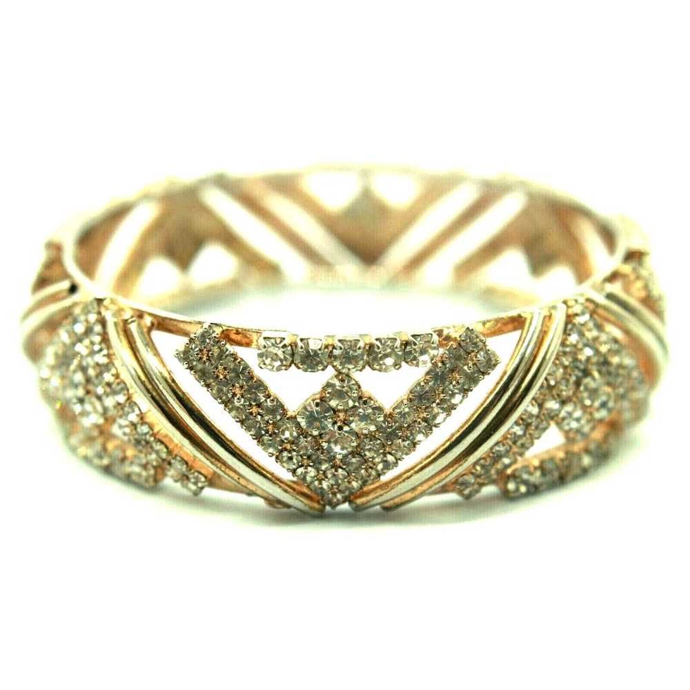 Vintage Art Deco Style Rhinestone Studded Cuff Br… - image 3