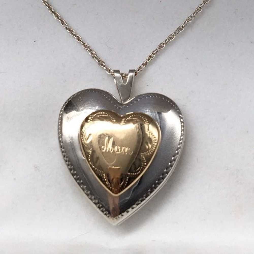 Vintage Sterling & 14k Gold Heart Locket Necklace - image 1