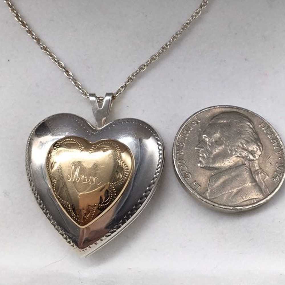 Vintage Sterling & 14k Gold Heart Locket Necklace - image 3