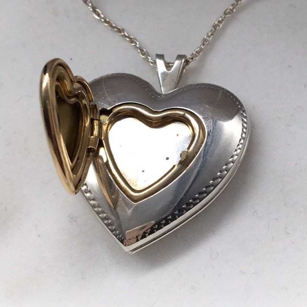 Vintage Sterling & 14k Gold Heart Locket Necklace - image 5