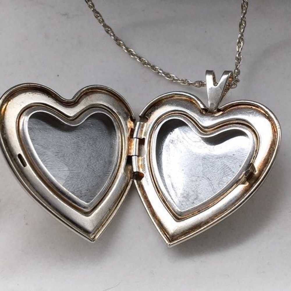 Vintage Sterling & 14k Gold Heart Locket Necklace - image 6