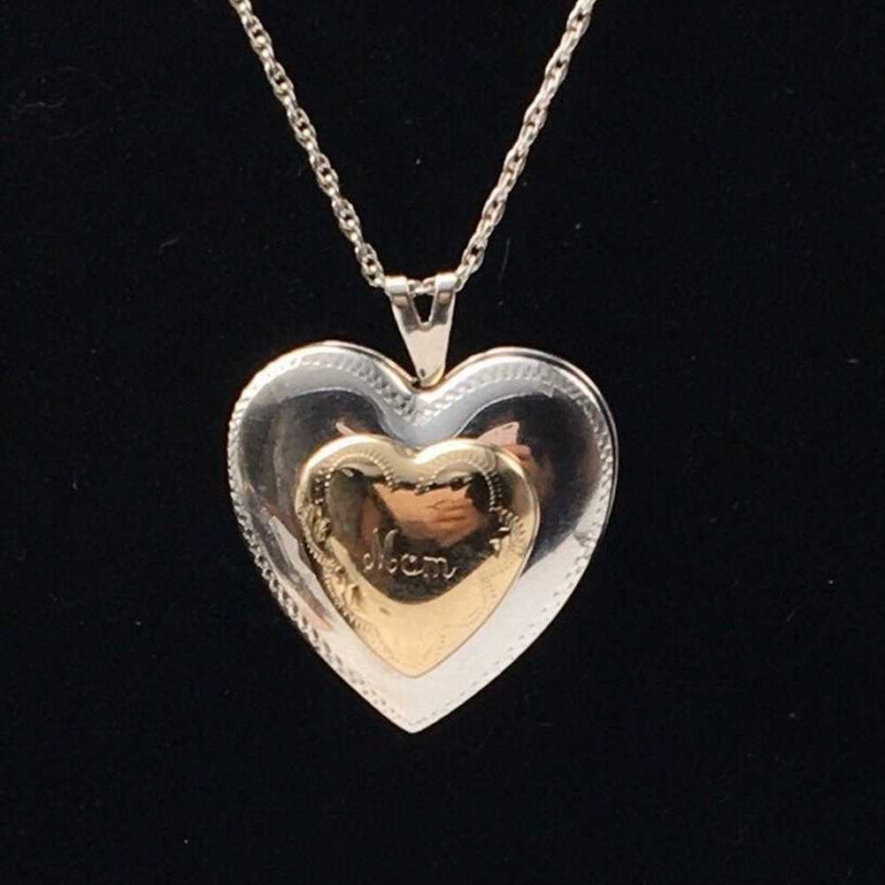 Vintage Sterling & 14k Gold Heart Locket Necklace - image 7