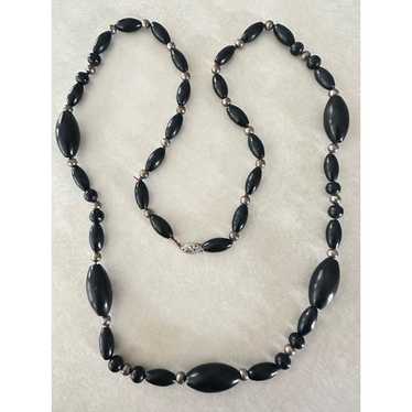 Vintage black ebony sterling silver beads with 14… - image 1