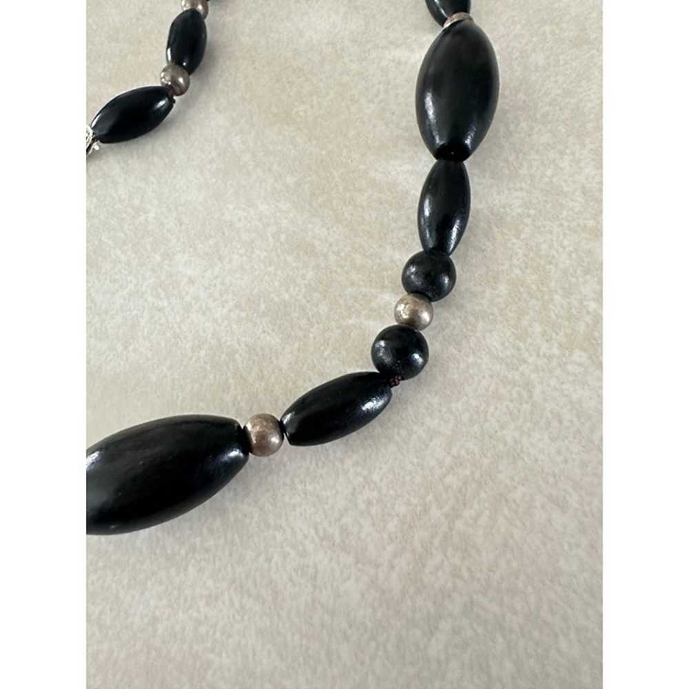 Vintage black ebony sterling silver beads with 14… - image 3