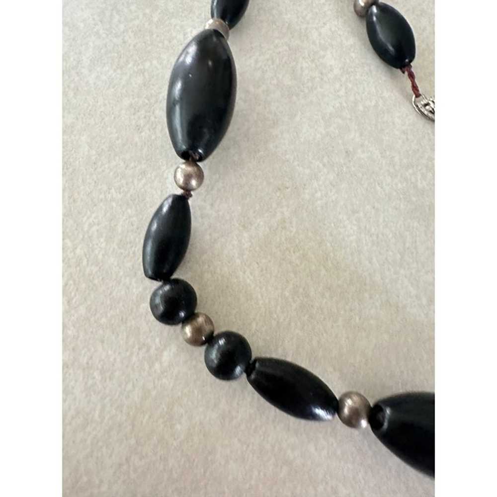 Vintage black ebony sterling silver beads with 14… - image 4