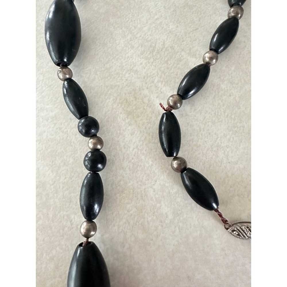 Vintage black ebony sterling silver beads with 14… - image 5