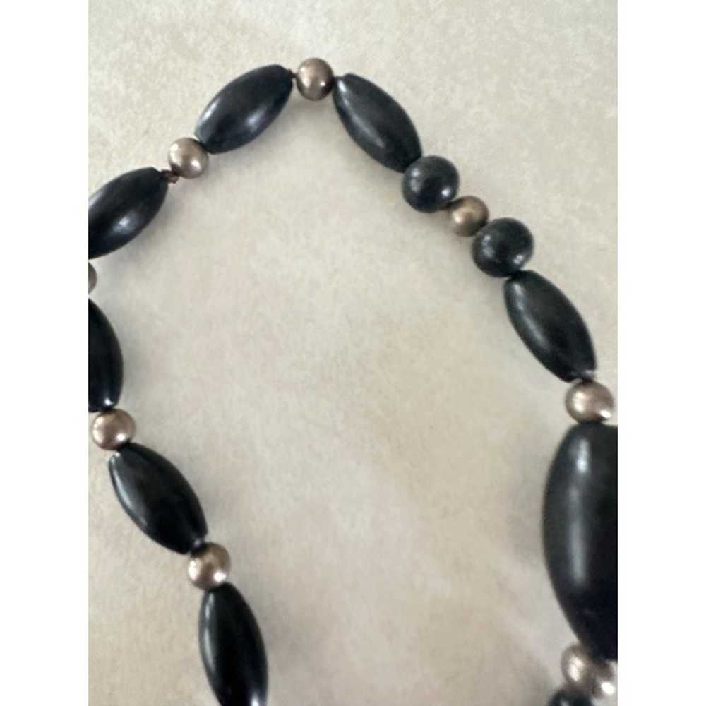 Vintage black ebony sterling silver beads with 14… - image 7