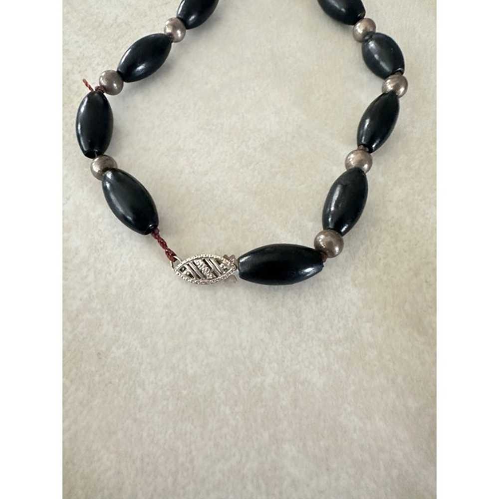 Vintage black ebony sterling silver beads with 14… - image 8