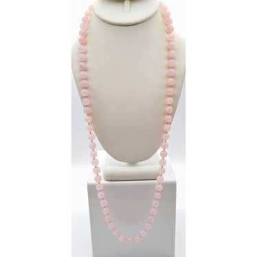 Vintage Knotted Rose Quartz Necklace, Elegant Pin… - image 1