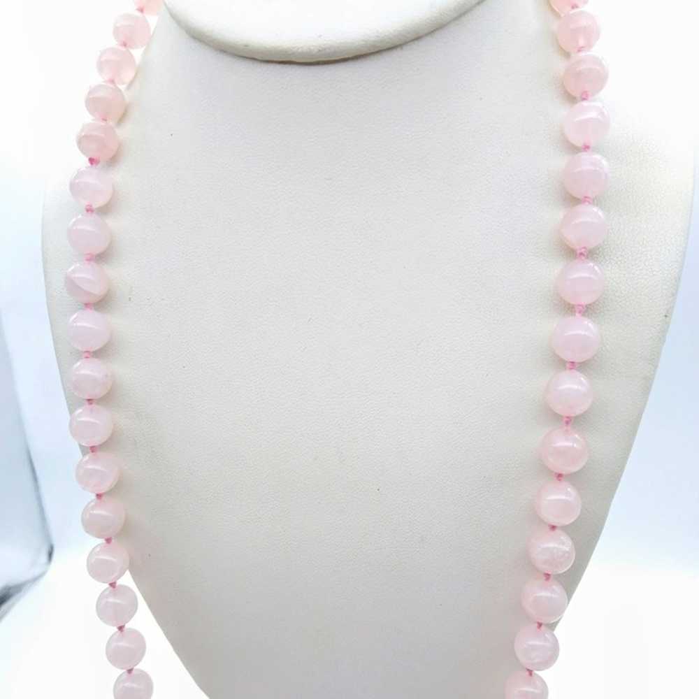 Vintage Knotted Rose Quartz Necklace, Elegant Pin… - image 3