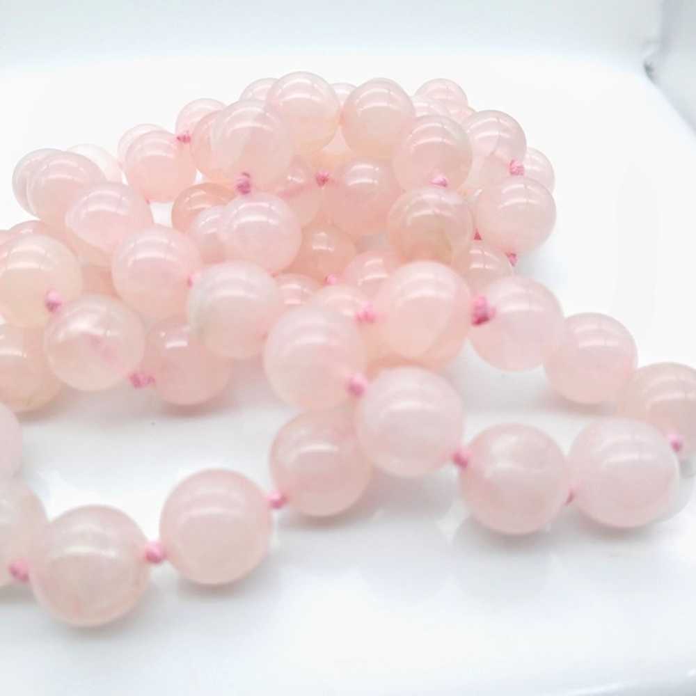 Vintage Knotted Rose Quartz Necklace, Elegant Pin… - image 4